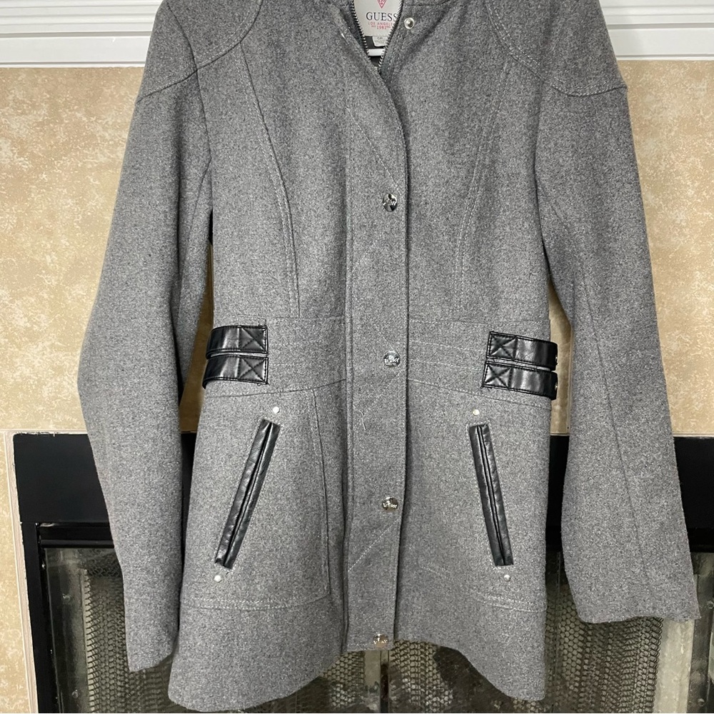 Guess peacoat jacket coat size small grey buttons and zip EUC - Picture 4 of 8